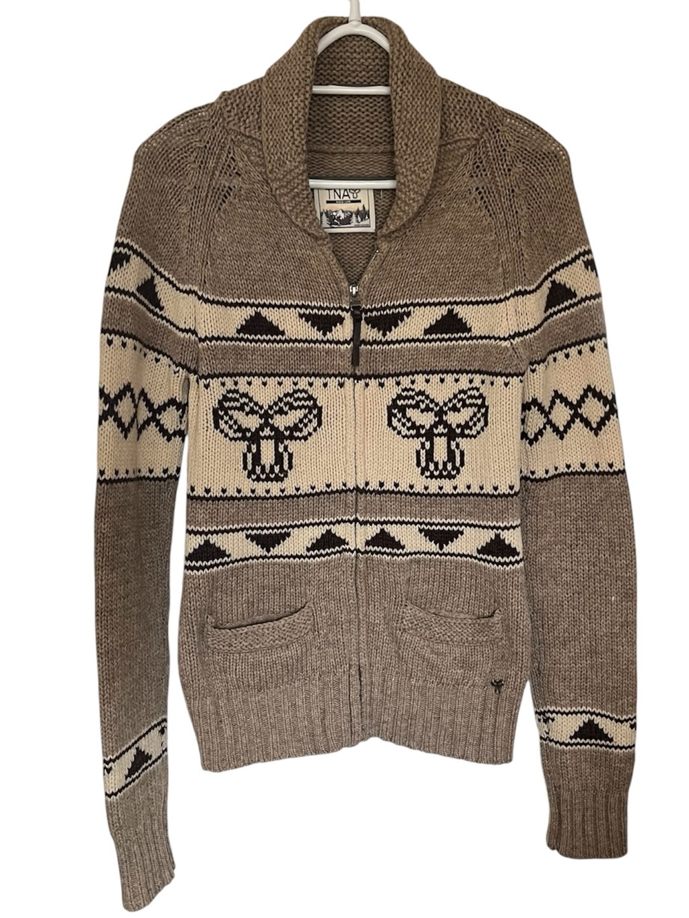 Aritzia TNA Lambswool Brown Zip Up Cardigan | 100% Lambswool Sweater